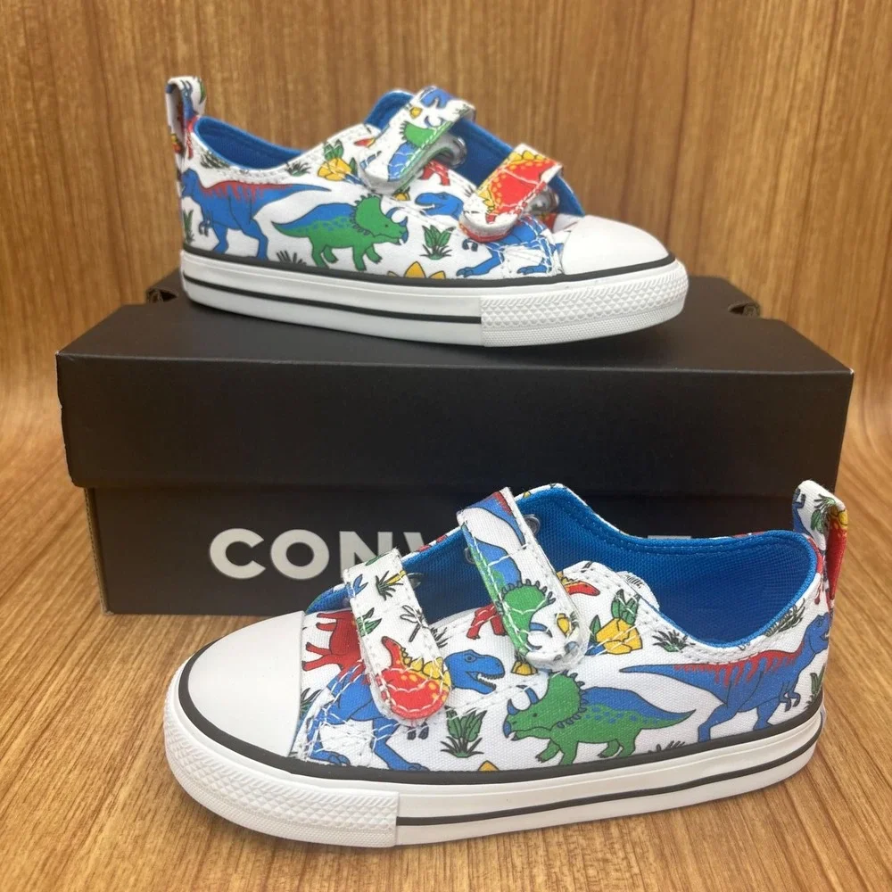 Converse Chuck Taylor All Star Kids 9 White Dinosaur Print Like New A15067F Low